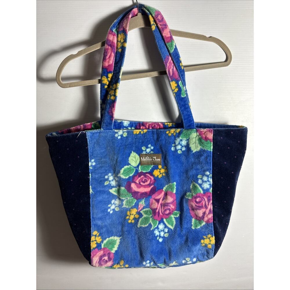 Matilda Jane Sweet Sunshine Blue Floral Lined Terry Cloth Beach Tote Bag